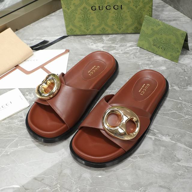 Gucci 古驰 2024年新款拖鞋 面料：牛皮 内里:羊皮 大底：意大利真皮大底 底高：3Cm 码数：36 42